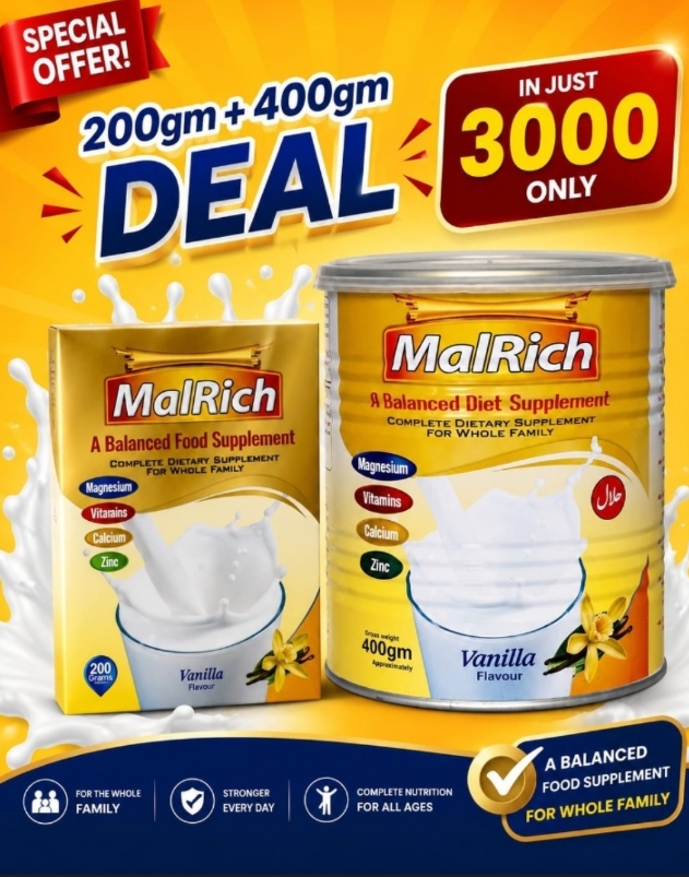 MalRich Balanced Food Supplement - Vanilla Flavour Deal (200g + 400g Combo Pack)